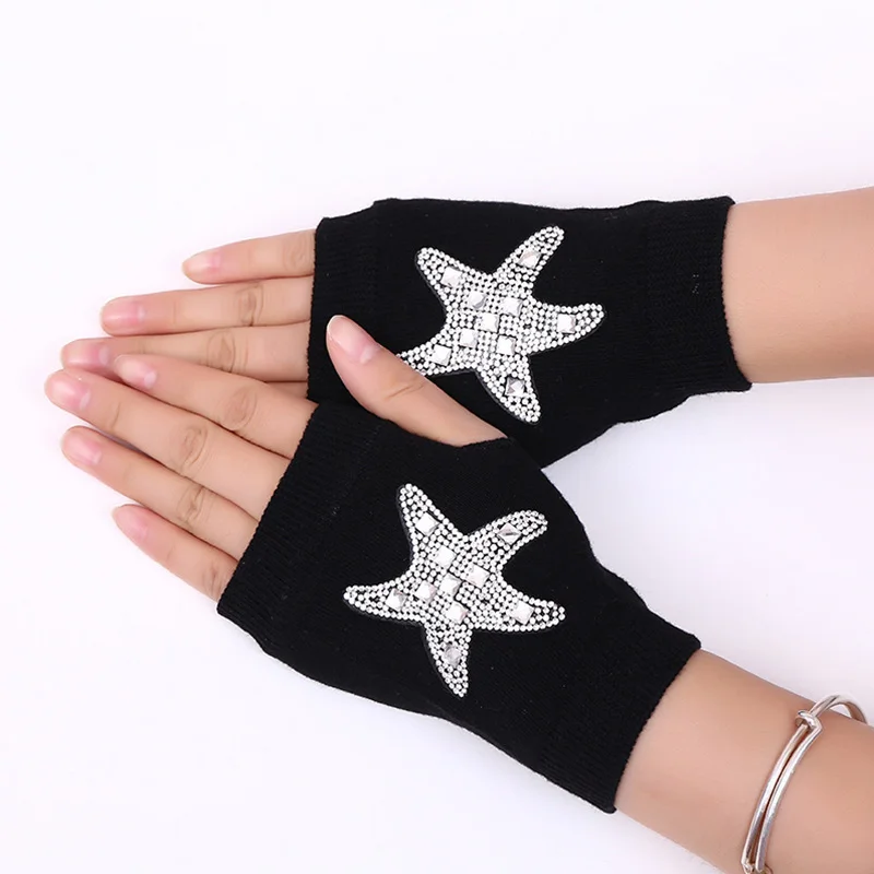 Rhinestone Fingerless Gloves Winter Female Fingerless Gloves Without Fingers Women Warm Winter Gloves Hand Wrist Warmer Mittens