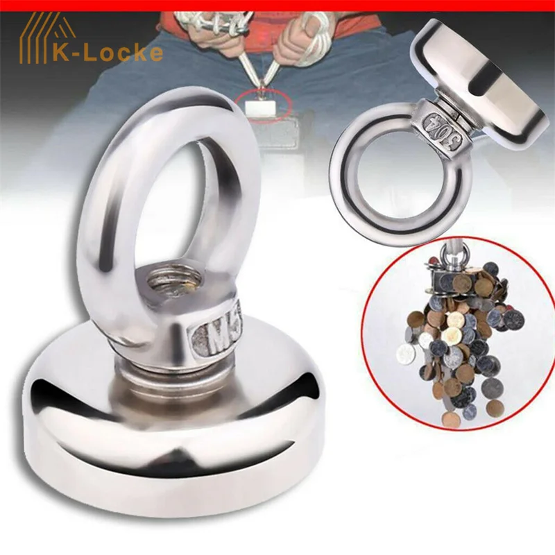 Mini Portable Salvage Pot Magnet Strong Round Neodymium Magnet Hook Salvage Search Magnet Sea Fishing Equipments with Ring