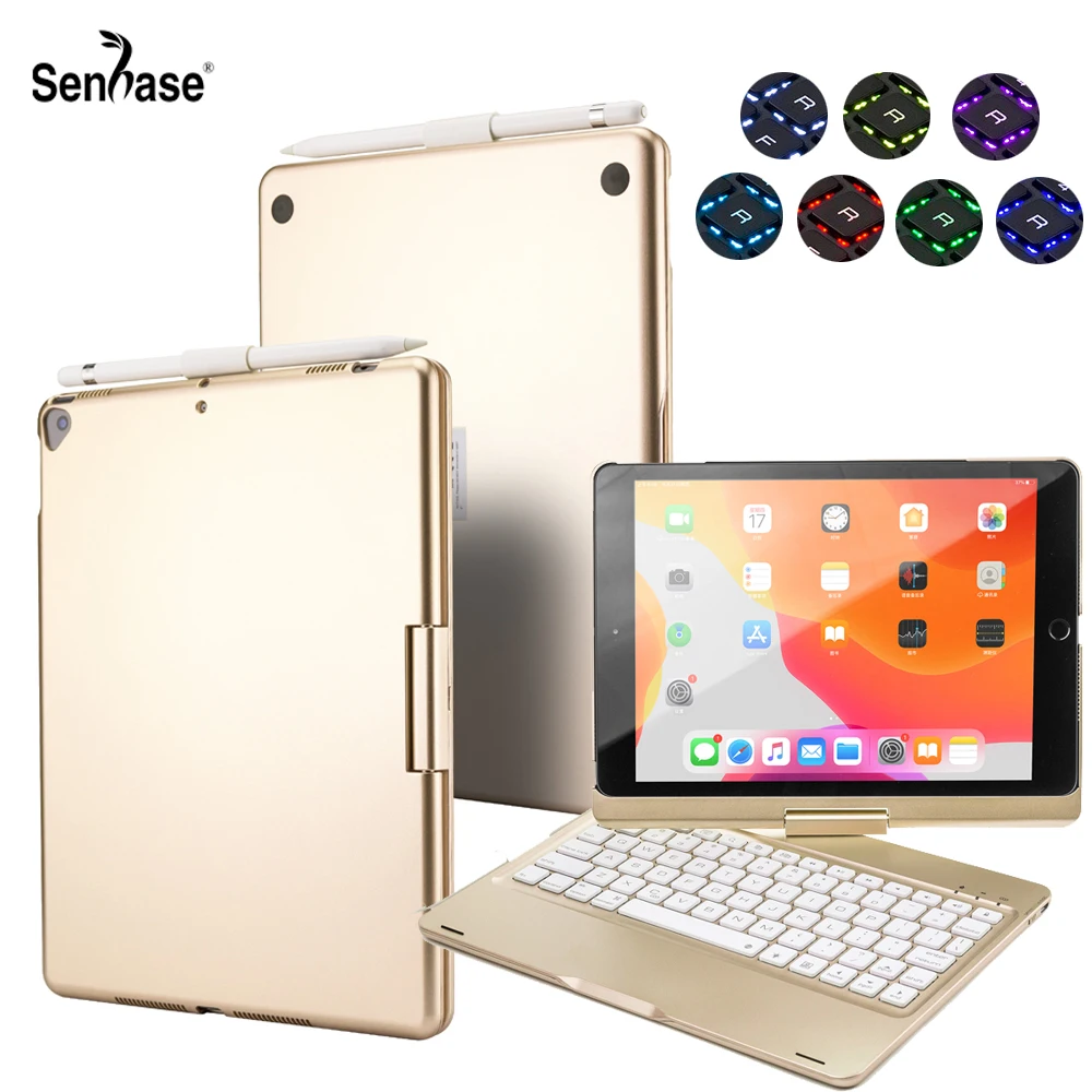 360 Degree Rotable Bluetooth Keyboard 7 Colors Backlit ABS Plastic Cover Case For Apple iPad 10.2 2019 7th Gen A2198 A2200 A2232 |