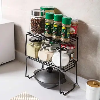

2PCS/Set Wrought Iron Storage Rack Kitchen Stackable Racks Seasoning Dish Bowl Finishing Rack Home Bathroom Organizer