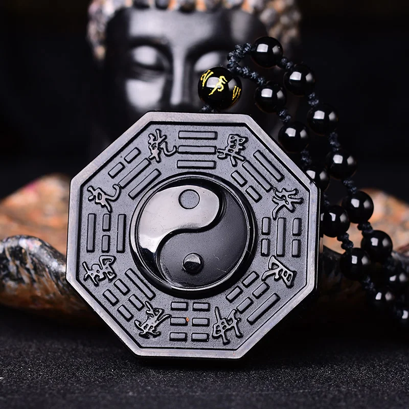 

Drop Ship Black Obsidian Bagua Necklace Yin Yang Pendant Black Jade Pendant Jade Jewelry With Beads Chain