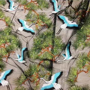 

3 Yards X 120cm Green forest bird Free Shipping Gorgeous Net Embroidery Polyester Lace Trim Lace Fabric