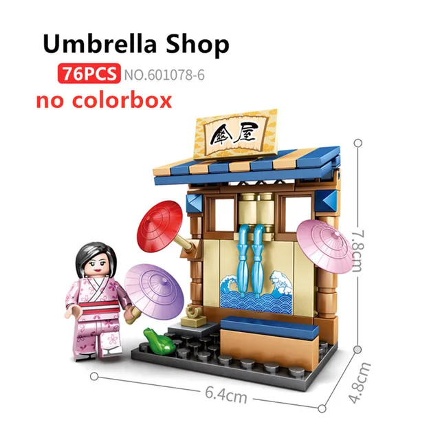 SEMBO Blocks Mini City Street Food Sushi Shop Store MOC Building Blocks Kids Educational Toys for Girl Boy Gift Juguetes Bloques Umbrella-nobox