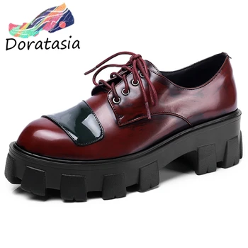 

DORATASIA lace-up Patent Leather Shoes High Chunky Heels Pumps Women Fashion Concise Patchwork Dress Pumps