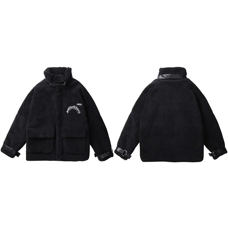 Зимняя длинная куртка, пальто, флисовая зимняя уличная одежда, мужская ветровка Harajuku, Толстая теплая верхняя одежда, негабаритный зеленый цвет - Цвет: Black