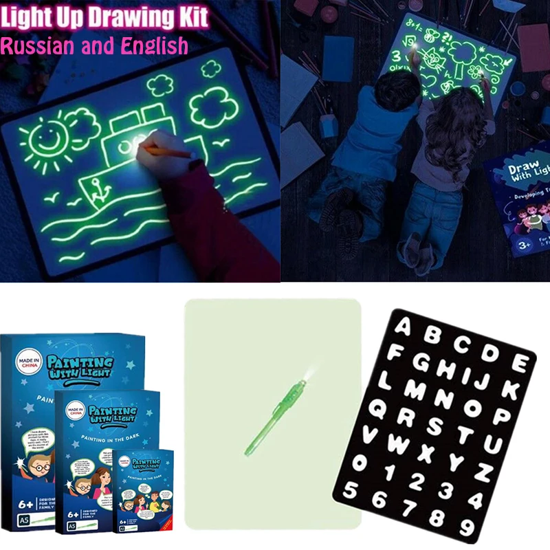 A3 большой размер светодиодный светящийся рисунок для рисования граффити доска светильник в темноте Детские краски игрушки DIY Educaitonal Игрушки для мальчиков и девочек