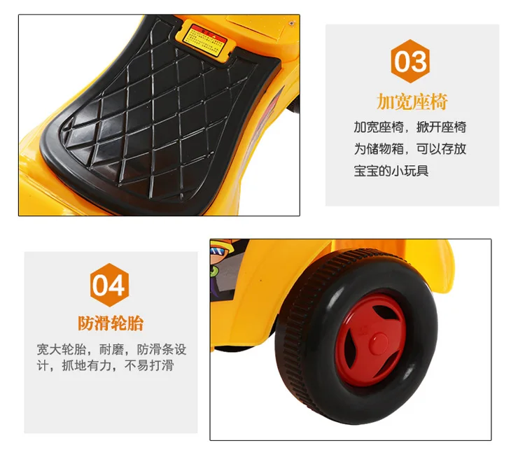 Micro for Children Harness Storage Music Sliding Excavator Baby Walker Engineering Vehicle Scooter Boy Toy Car