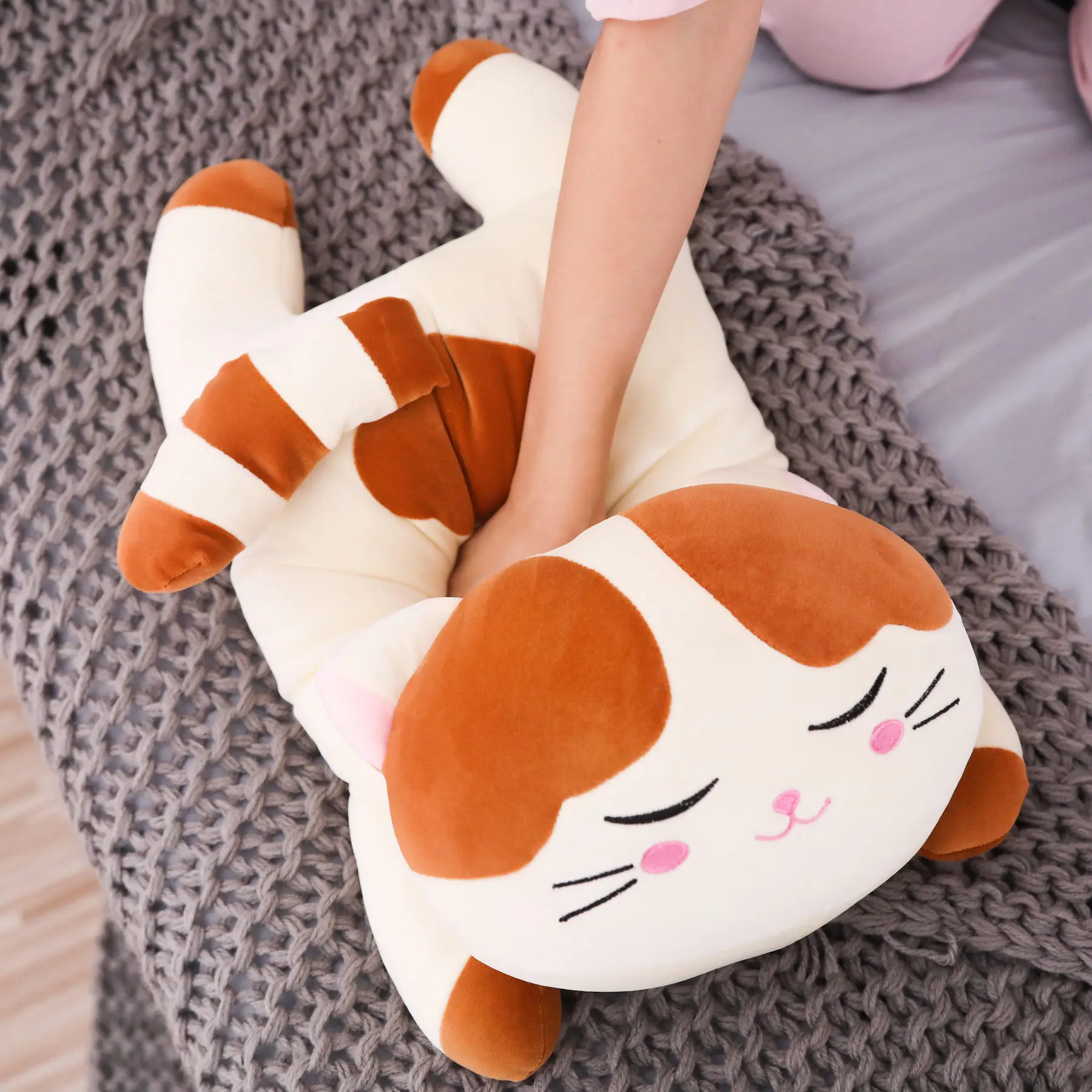 Мягкая кукла в виде котенка, мягкая кукла в виде котенка, коричневый, серый, животные, подарок для детей 60 см