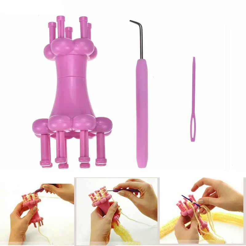 3Pcsset Spool Loom Maker Knitting Kit Double Head Weaver Yarn Needle DIY Weaving Tool With Crochet Hook+Rope Braid Maker+Needle  (11)