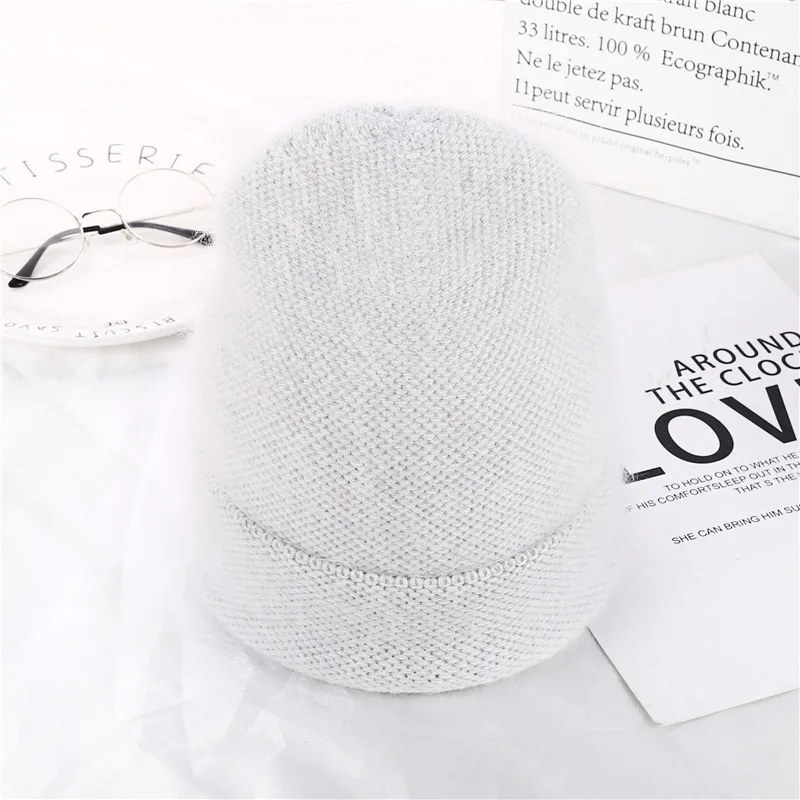 light blue Женская вязаная шапка из ангоры Xthree, новая зимняя шапка из шерсти ангорского кролика, осенняя шапочка для девушки, теплая шапка - Цвет: light blue