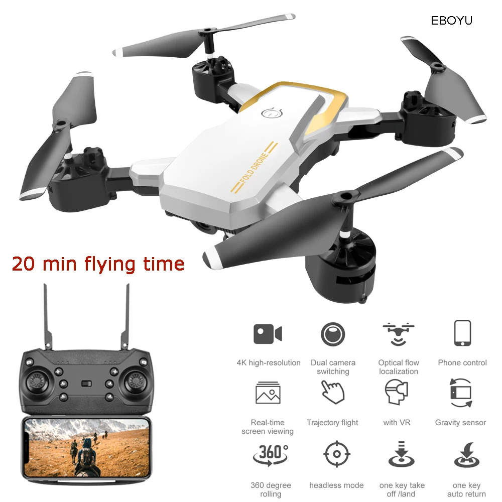 $24.73 EBOYU Updated LF609S 24Ghz 4CH Fold RC Drone 4K WiFi FPV Camera Altitude Hold Headless Mode One Ke