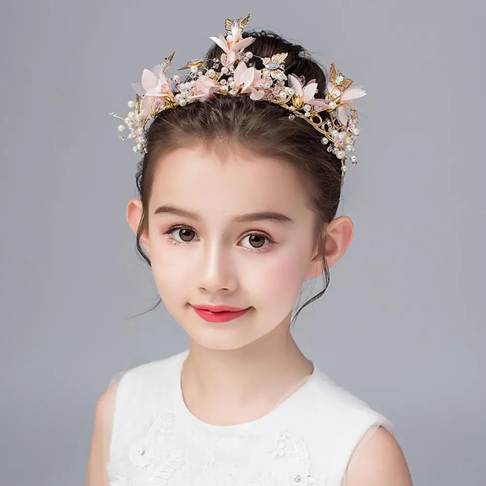 Kids Bridesmaid Tiara Crown Headband Girl Crystal Faux Pearl Flower