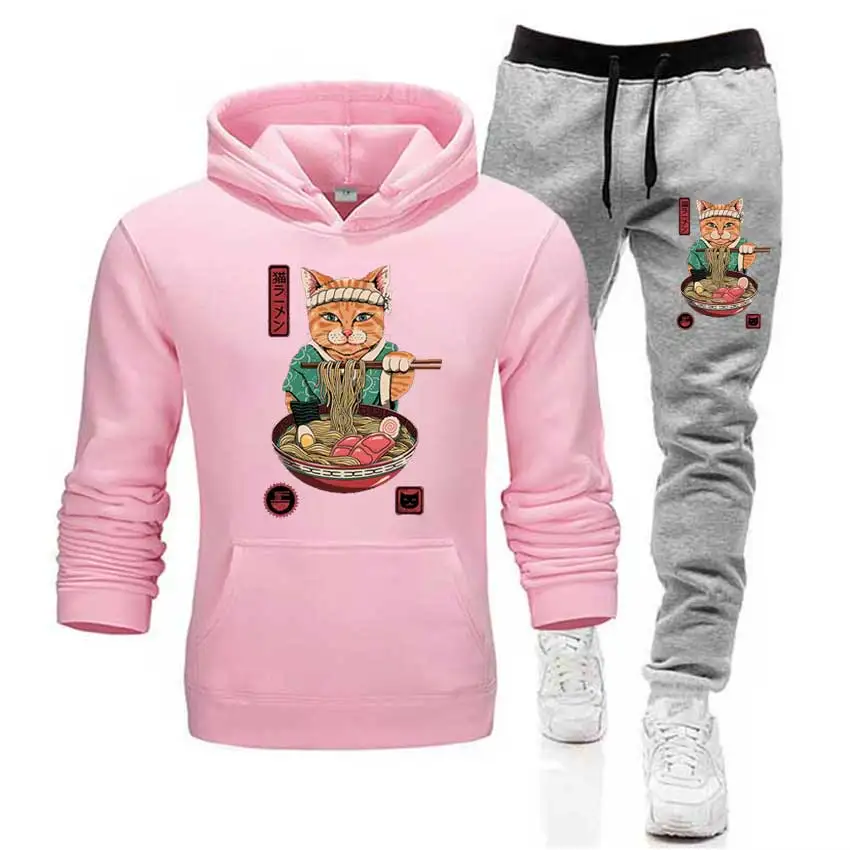 Neko Ra мужские комплекты укийо кошка теплые толстовки+ брюки Harajuku спортивные костюмы Прямая поставка толстовки спортивный костюм спортивная одежда - Цвет: Фиолетовый