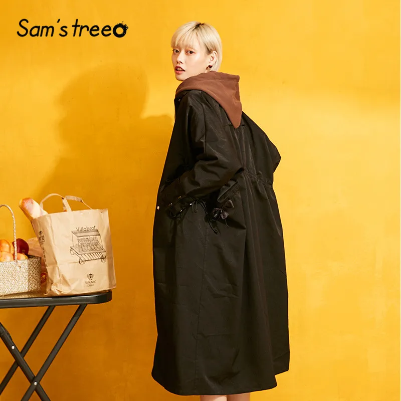 SAM'S TREE, черное, чистое, прямое, на молнии, с подкладкой, теплое пальто для женщин,, зима, новинка, на завязках сзади, оверсайз, для офиса, женская верхняя одежда