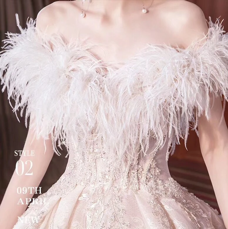 BGW Vestidos De Novia, арабское роскошное свадебное платье с перьями, сексуальное свадебное платье с открытыми плечами и аппликацией, свадебные платья, Robe De Mariee
