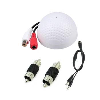 CCTV 카메라 마이크 키트, 오디오 픽업 사운드 컬렉션 음성 마이크, 2CH 전원 분배기 와이어 포함, RCA 와이어 어댑터 커넥터, 2 개