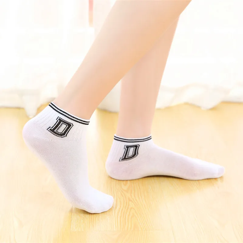 5 пар, классические модные короткие носки в полоску с буквенным принтом милые носки в стиле Харадзюку для девочек повседневные женские хлопковые носки для скейтборда