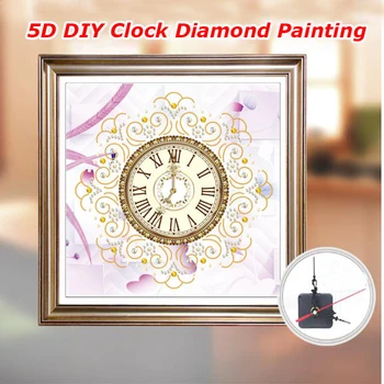 

Full Round Watch Diamond Mosaic Pattern 5D DIY Diamond Painting Mandala Flower Cross Stitch Wall Clock Diamond Embroidery a130