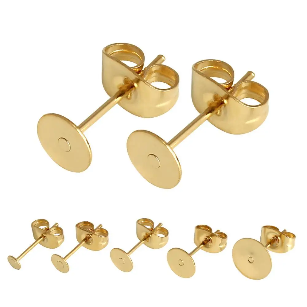 

20pcs/lot Studs Base Pins Stainless Steel Blank Earrings Plug Findings Ear Back For DIY Jewelry Gold Color