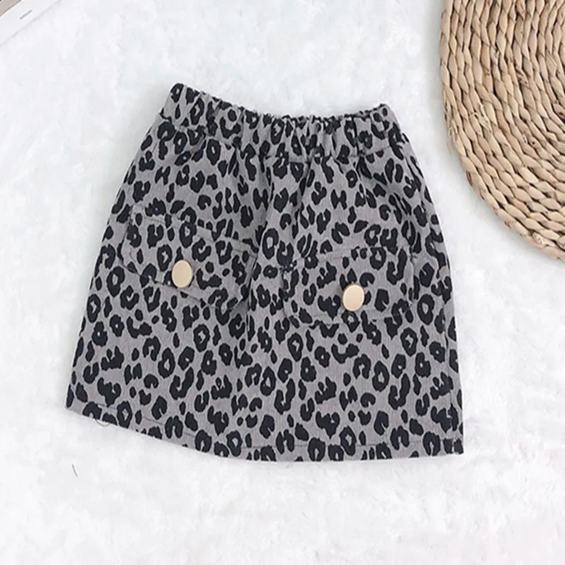 Gray leopard Юбка для маленьких девочек; сезон весна-осень; детская юбка из хлопка; Серая бархатная юбка; детская одежда - Цвет: Gray leopard