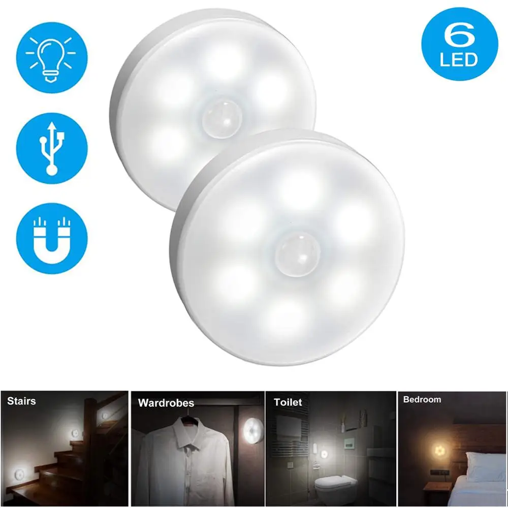 Details about   LED Movement Sensor Lights PIR Wireless Night Light Wardrobe Cabinet Lamp Chic 