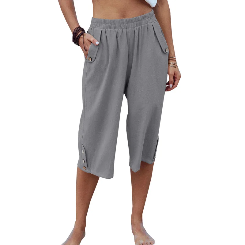 Capris Pants Women High Waist Lightweight Streetwear Female Pocket Baggy Summer Pant Ladies
