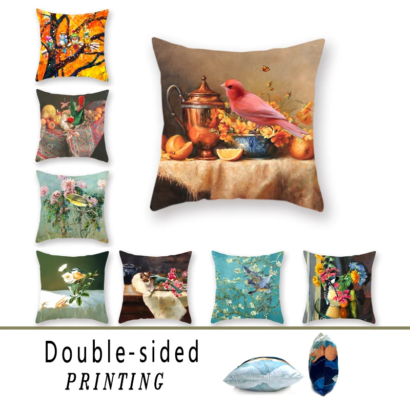 

Van Gogh Oil Painting Double-sided Polyester Pillowcase Decoration Twig Bird Pattern Family Holiday Gift Bedroom Cushion Cover