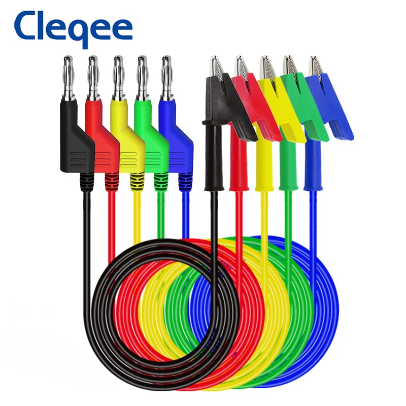Cleqee P1037 5PCS 4mm Banana Plug To Alligator Clip Test Leads Kit Crocodile Clamps Multimeter Cable 1M Wire 1000V/15A | Инструменты