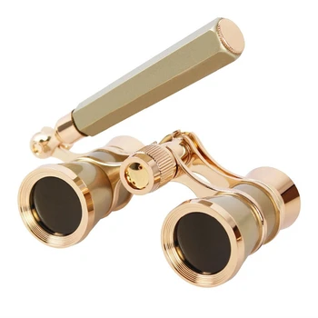 

NEW-Gold 3X25 Opera Binocular Coated Lens Telescope Opera Glasses Coated Theater Glass Lady Glass Handle Women Girls Gifts