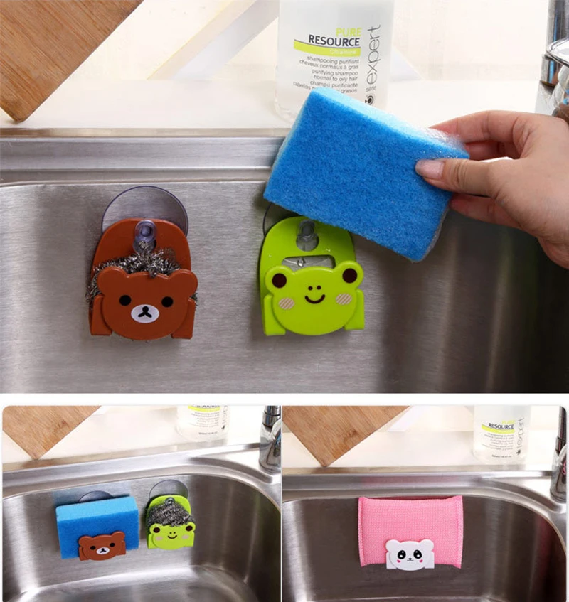 

Cartoon Kitchen Sink Storage Rack Sponge Wipe Arrangement Rack Suction Cup Bathroom Sundries Rack goods for kitchen