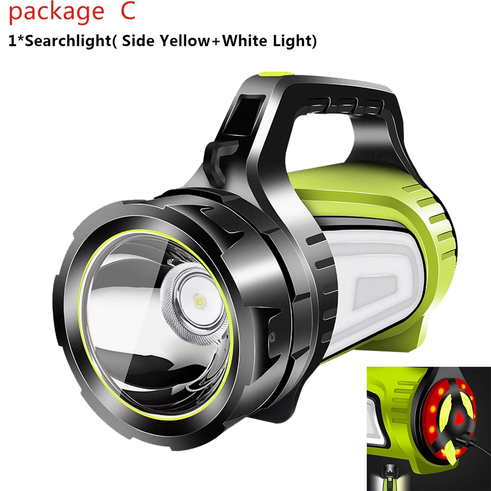 Высокомощный светодиодный фонарик, лампа для поиска, перезаряжаемая, водонепроницаемая, встроенная, 6000 мА · ч, портативный фонарь, ручной фонарь, для кемпинга, рыбалки - Испускаемый цвет: Package   C