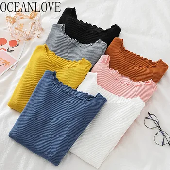 

OCEANLOVE Solid Autumn Winter Pullovers Slim 2020 Women Clothes Sweaters Korean Style Fashion Mujer Sueter Elegant Tops 17564