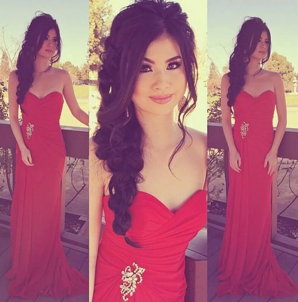 

Prom Dresses Sweetheart Sleeveless Zipper Sweep Train Chiffon with Pleats Sexy Long Party Dress robe de soire de mariage