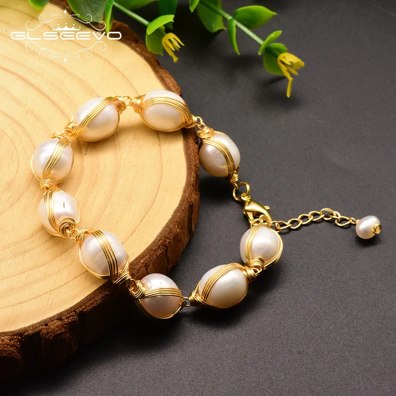 

Glseevo Origional Natural Freshwater Pearls Wire Wound Bracelets Korean Style Fashion Handmade Women's Accessories Customizable