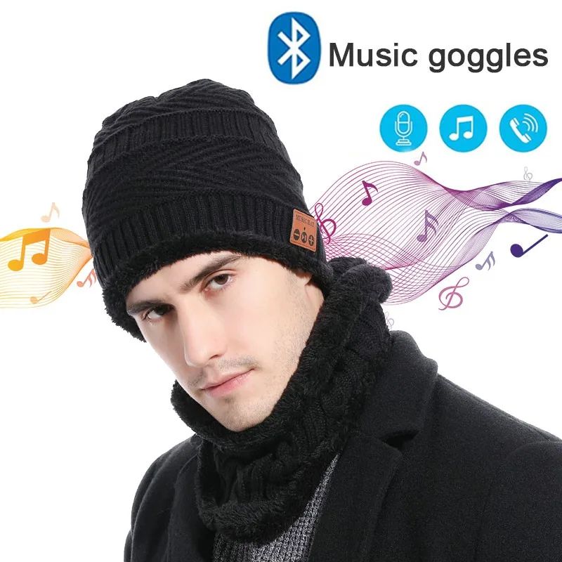 Новинка, вязаная шапка, комплект шарфа для Bluetooth V4.2, для женщин и мужчин, зимние теплые музыкальные наушники, наушники, гарнитура, шапочка, головной убор