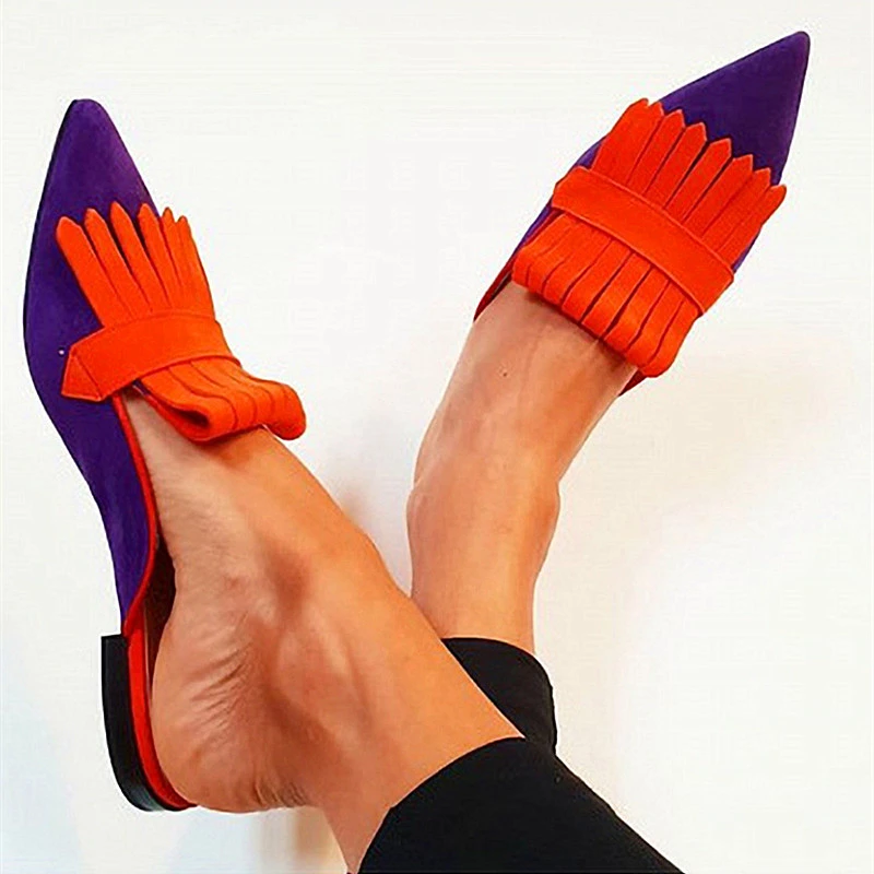 2024 Women Muller Shoes Spring Autumn Low Heels Pointed Toe Slides Shoes Comfort Ladies Shoes Size 43 Women's Loafers