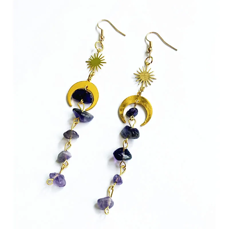 Quartz earrings,moon crystal earrings,moonstone earrings,sun and moon earrings,raw crystal earrings,clear Quartz,witchy earrings