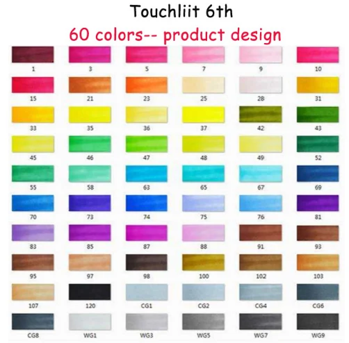 Product-design-60 Touchliit 6-го поколения художественные маркеры набор кистей и ручек прочный Эскиз маркер на спиртовой основе двойная голова манга Рисование ручки художественные принадлежности - Цвет: Product-design-60