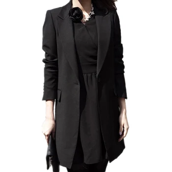 

Plus Size Long Blazers Jackets Women Zanzea Spring Single Button Casual Solid Black Long Sleeve Blazer Coat Mujer Feminino Longo