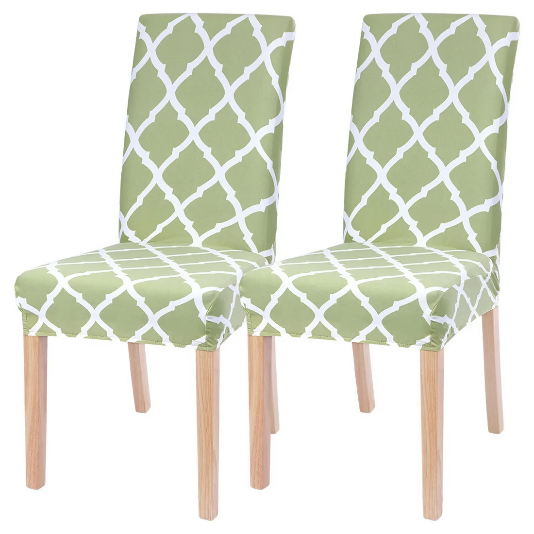 2/4 шт. геометрическим принтом тянущиеся чехлы на стулья универсальный Размеры стул чехлы для стульев протектор сиденье чехлов для свадьбы - Цвет: Light green 2pc