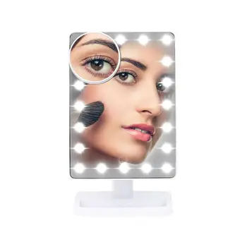 

20 LED Adjustable Brightnes Touch Screen Makeup Mirror Tabletop Lighted Luminous With Suction Magnifier White MR-L207A