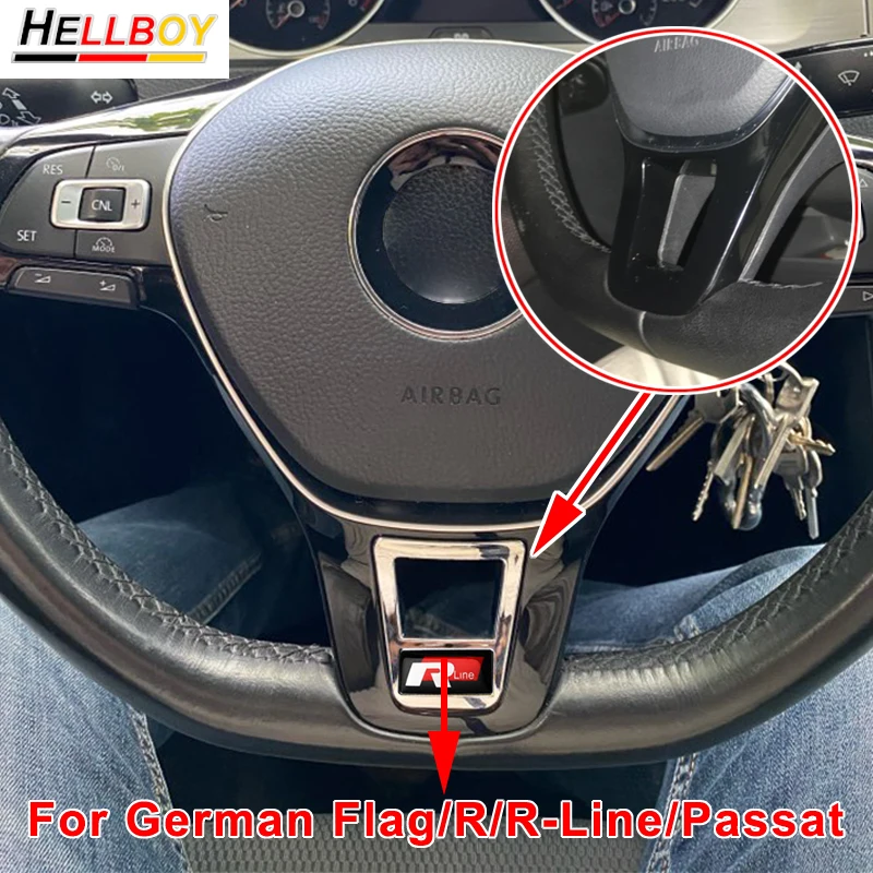 Steering Wheel Chrome Cover Trim For VW Tiguan 2018 2017 Rline Passat B7 B8 Golf 7 R 7.5 MK7 Polo 6C Jetta Badge Bezel Sticker | Автомобили
