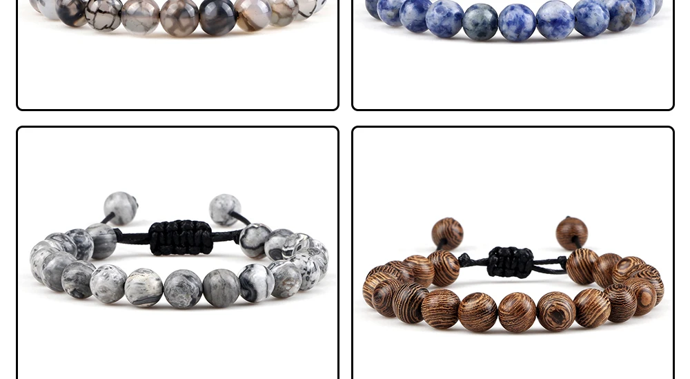 Men Energy Beads Bracelet Adjustable Natural Stone Agates Onyx Charm Bracelets Chakra Healing Women Yoga String Bangles Jewelry