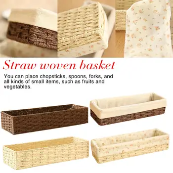 

Straw Tableware Storage Box Small Items Cosmetic Finishing Box Stationery Box Kitchen Finishing Sundries Storage Basket