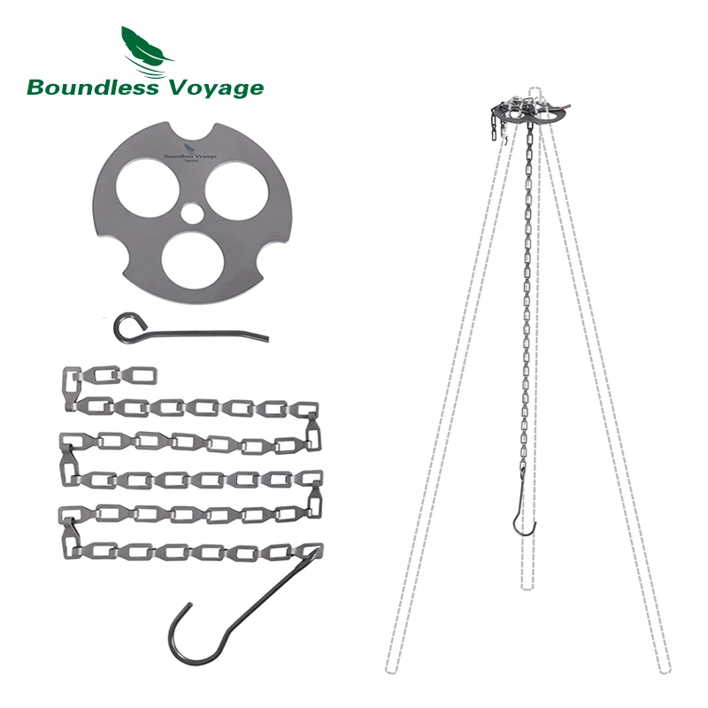 Camping Tripod Board Adjustable Titanium Hanging Chain Hooks Fixed-loop Pot Grill Ti9012O