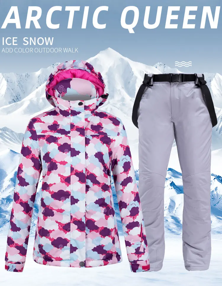 -30�C Warm Ski Suit Women Brand Female Ski Jackets And Pants Warm Waterproof Breathable Skiing And Snowboarding Suits