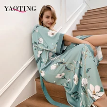 

YAOTING Silk Satin Kimono Robe Custom Bathrobe Female Sexy Women Dressing Gown Nightie Green Sleepwear Pajama Home Clothes