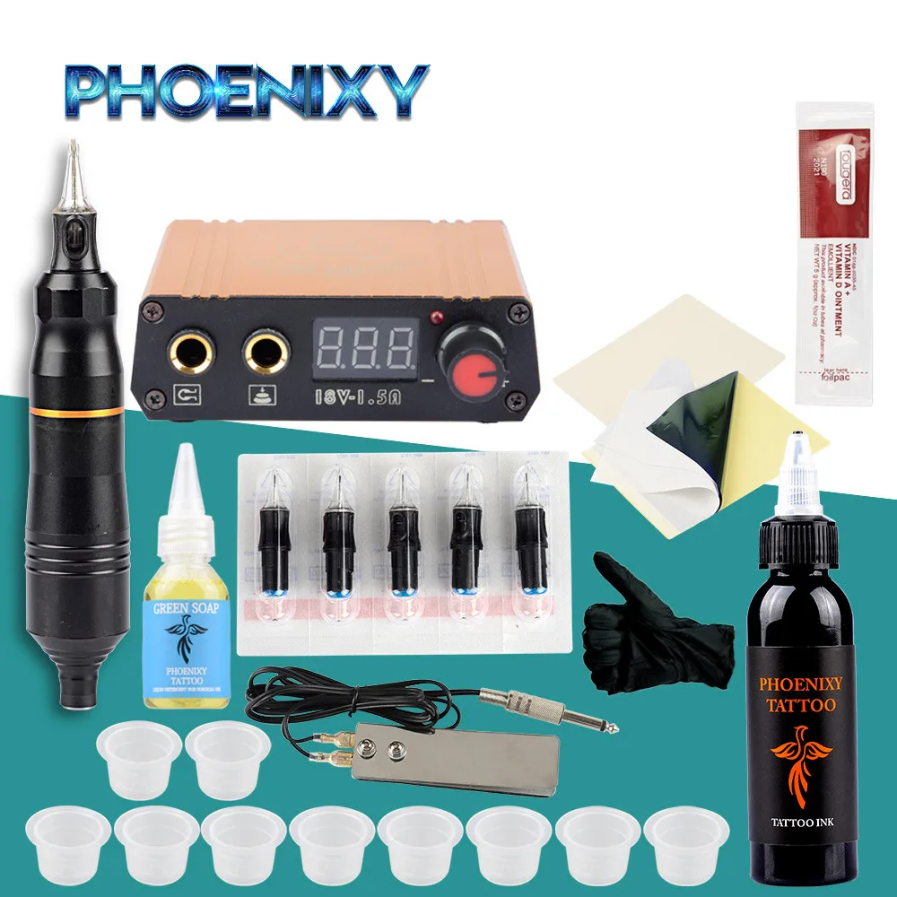 Günstige Professionelle Tattoo Stift Kit Rotary Maschine Set LCD Netzteil Design Pigment Körper Kunst Permanent Make Up Rotary Stift Tattoo Set