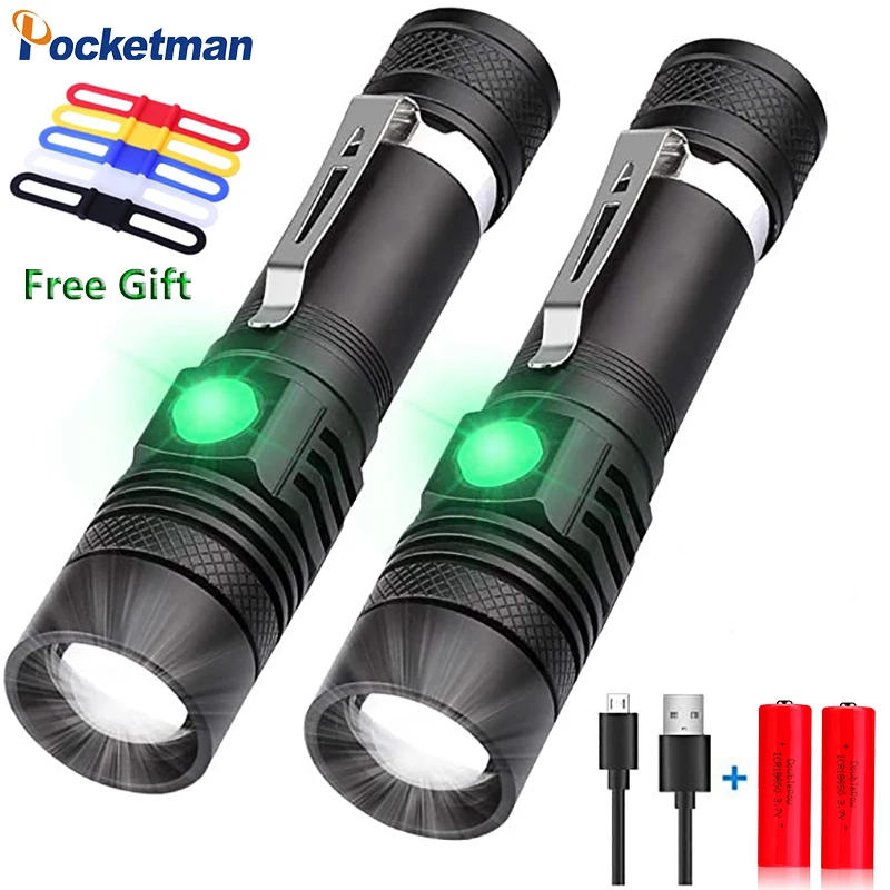 

8000 Lumens Super Bright Pocket-Sized T6 LED Torch with Clip, Water Resistant, 4 Modes for Camping Hiking Emergency Rechargeable