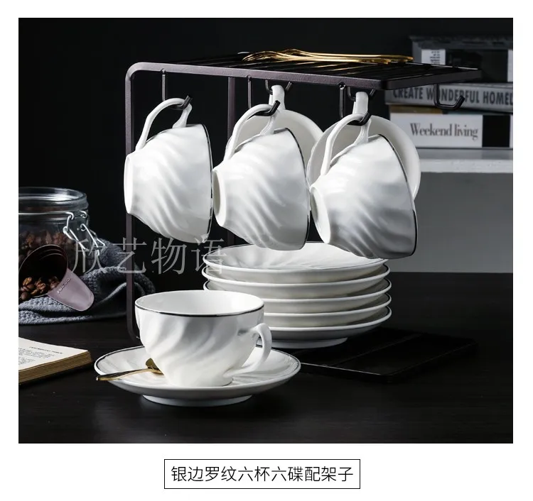 High Quality Bone China Tea Cup and Saucer Set Luxury Coffee Cup Vintage White Ceramic Coffee Cups Classic Nordic Kitchen D6D